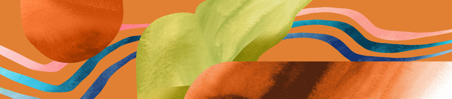 Abstract orange, pink, and blue watercolor graphic