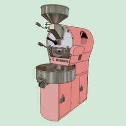 An illustration of Monsoon Chocolate's pink cocoa roasting machine